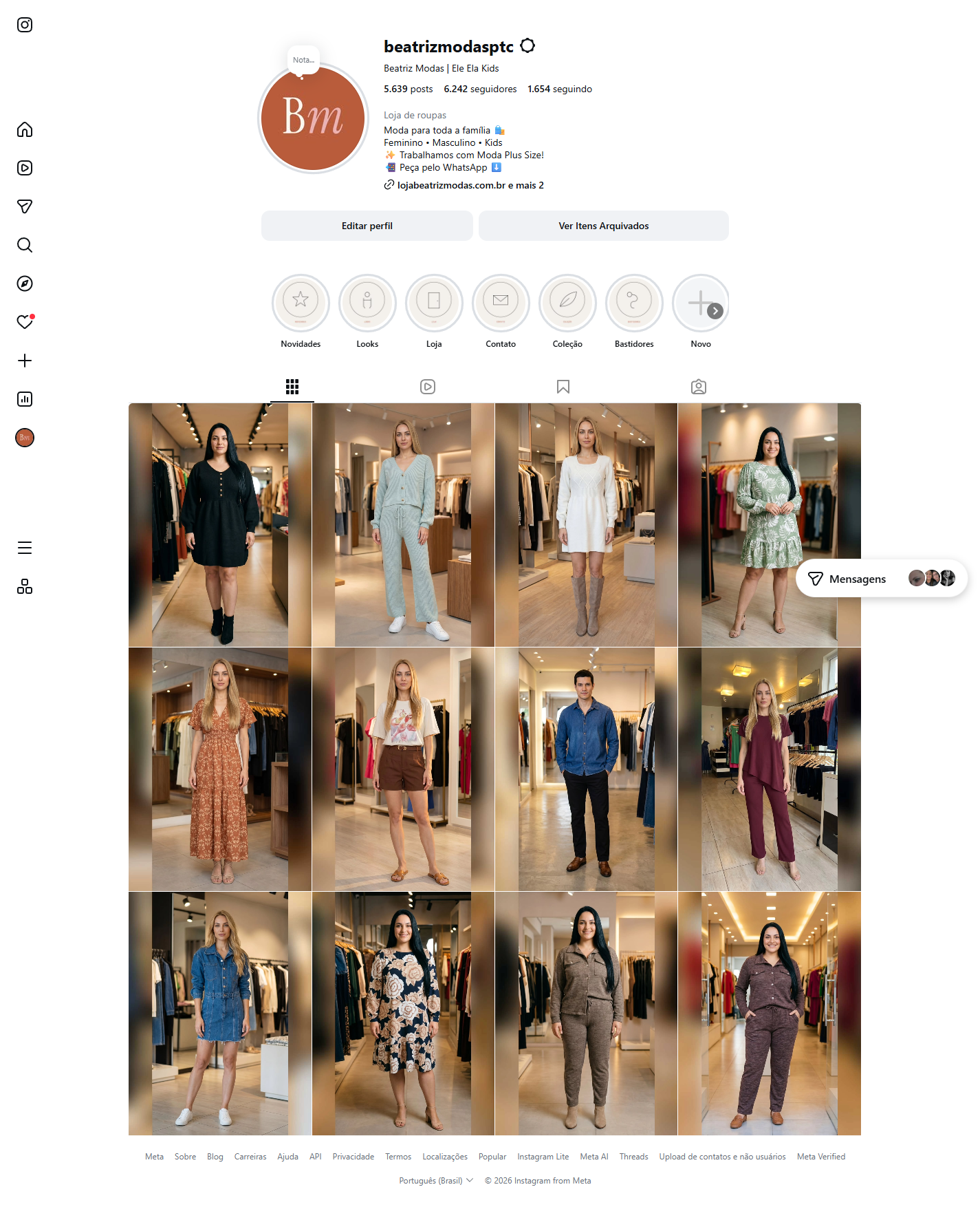 Perfil do Instagram @beatrizmodasptc com feed editorial pós-reformulação